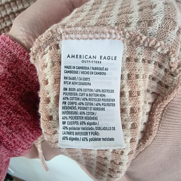 American Eagle Waffle Knit Sweater L Oversized Blush Cozy Casual Top - Picture 5 of 9